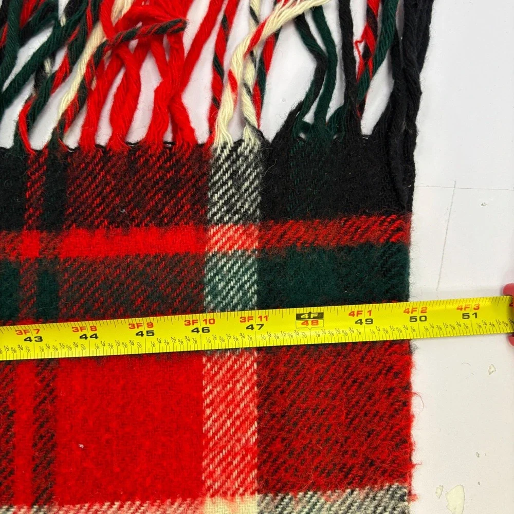 Vintage Troy Leisure Blanket Plaid Fringe Throw Red Green Made in‎ USA 50x106